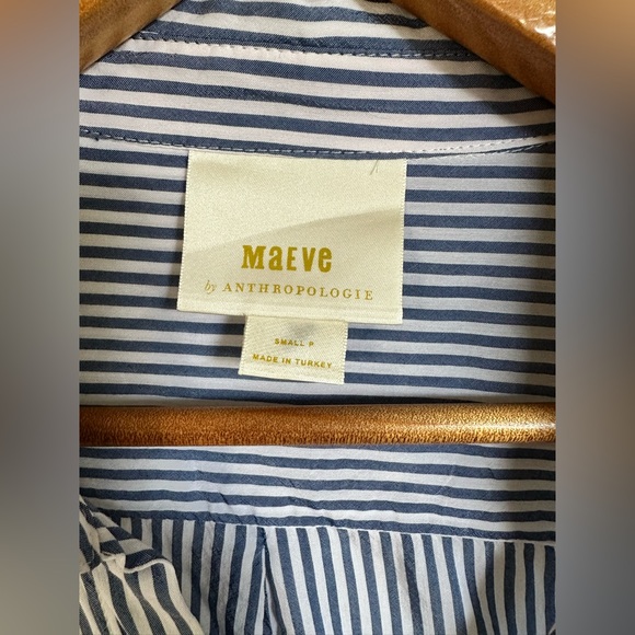 Anthropologie Maeve Blue Sadie Striped Button-Up Top Small Petite - Picture 3 of 10